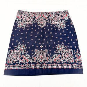 Talbots Paisley Printed Cotton Pencil Straight Navy Red Skirt Size 10